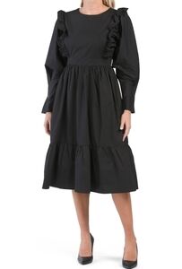 English Factory Babydoll Cotton Black Midi Dress